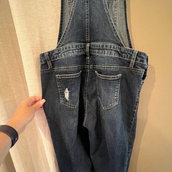 Women's Dark Blue Denim Spice Bib Overalls, Distressed, Size 9 - Picture 7 of 13